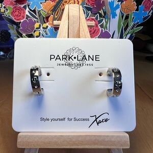 Park Lane Silver Hoop Earrings with Clear Crystal Accents